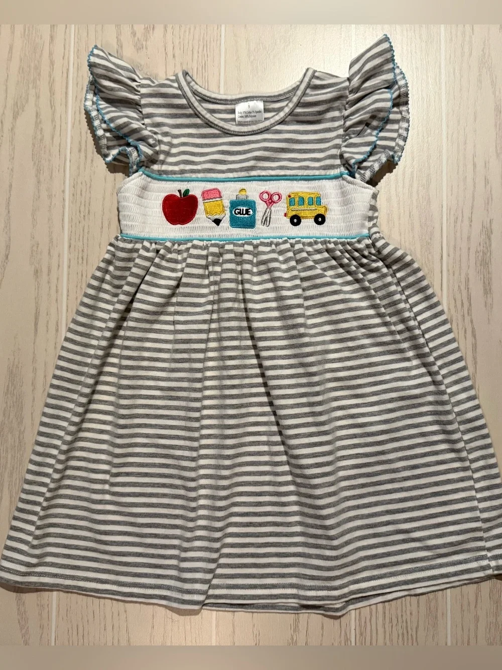 Boutique Girls 5 Gray Stripe Smocked School Dress